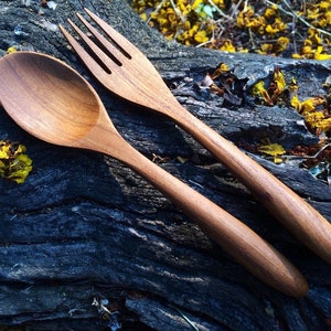 Teak Wood Spoon and Fork Utensils | Kitchen Utensils | Spoon and Fork Set | Wood Spoon and Fork, Wooden Meal Size Spoon | Wooden Cutlery Set