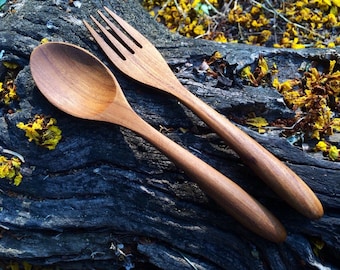 Teak Wood Spoon and Fork Utensils | Kitchen Utensils | Spoon and Fork Set | Wood Spoon and Fork | Hostess Gift | Wooden Cutlery Set