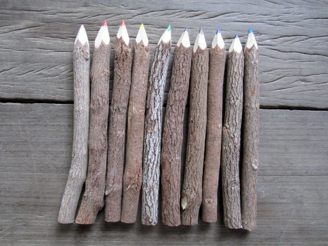 Wooden Colored Pencils Rustic Colorful Drawing Stationery Etsy