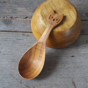 Cat Design Wooden Cutlery, Cat Design Spoon, Cat Lover Gift, Wooden Spoon, Wooden Soup Spoon, Kawai Neko Gift, Woode Kitty Spoon, Teak Wood image 2