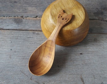 Wooden Spoon Cat Kitten Cutlery, Cat Design Spoon, Cat Lover Gift, Wooden Spoon, Wooden Soup Spoon, Kawai Neko Kitten, Wooden Animal Spoon