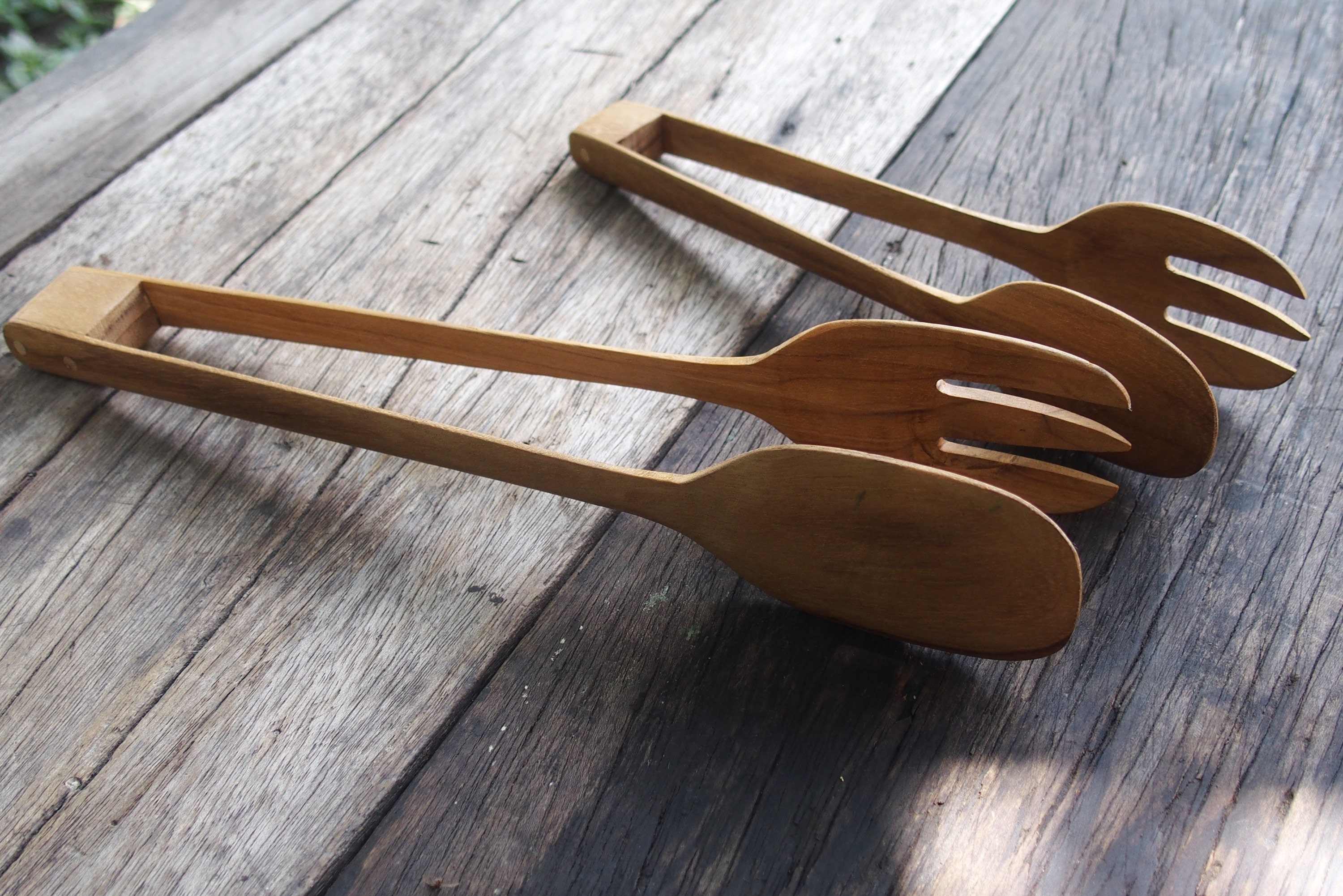 Teak Wood Food Toaster Tongs Wooden Salad Kitchen Cooking Serving Food