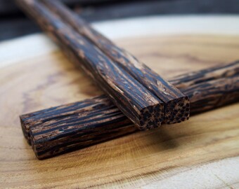 Palm Wood Chopstick 2 Pairs Handmade Wooden Chopstick | Square Wood Chopstick | Stripe Pattern Natural Wood Chopstick