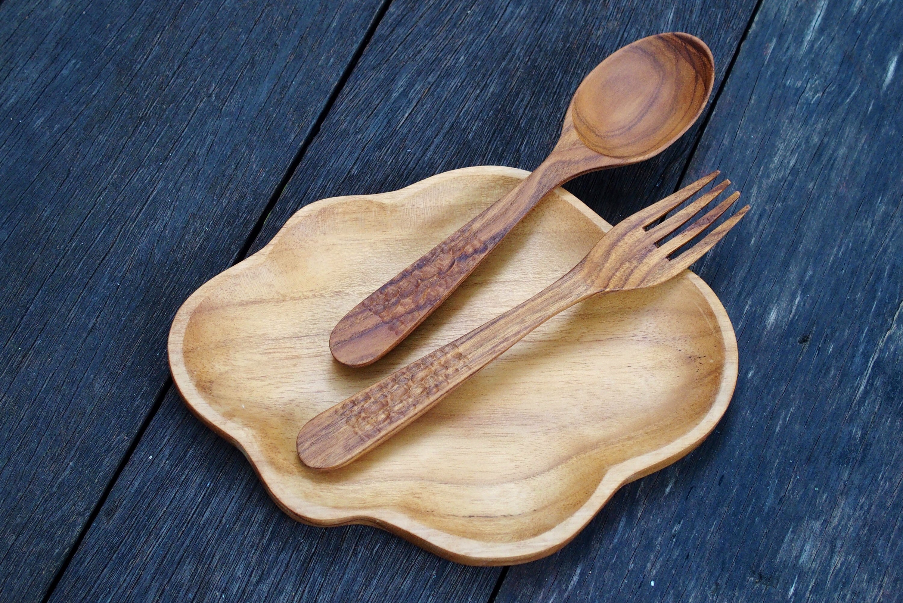 Wood Spoon and Fork Utensils Minimal Style Spoon Fork Wooden Etsy