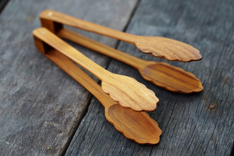 Teak Wood Toaster Tongs Wooden Kithenware Salad Kitchen Etsy
