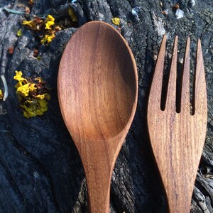 Teak Wood Spoon and Fork Utensils Kitchen Utensils Spoon and Fork Set Wood Spoon and Fork Hostess Gift Wooden Cutlery Set image 4