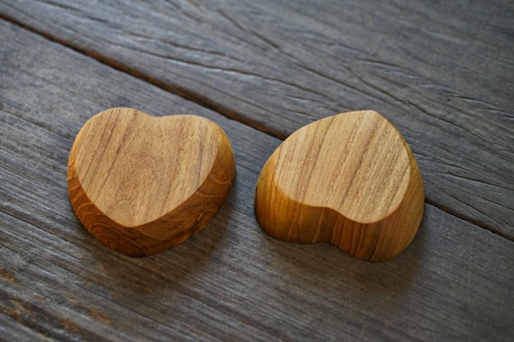 Set of 2 Heart Shaped Teak Wood Dip Sauce Small Bowl Love Symbol Serving Platter Utensil