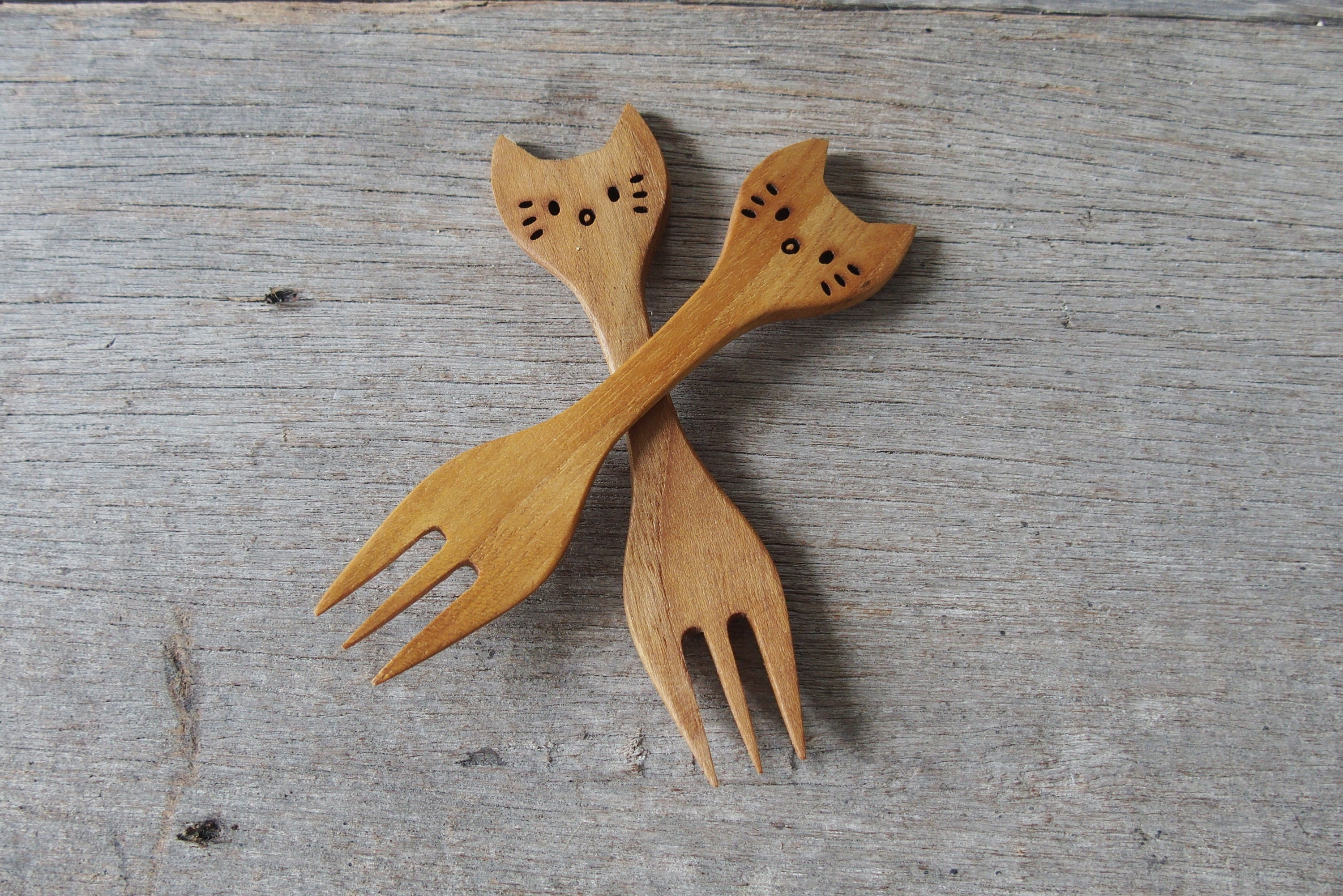 Cat Kitty Wooden Cutlery, Kids Cutlery Set , Kid Size Wooden