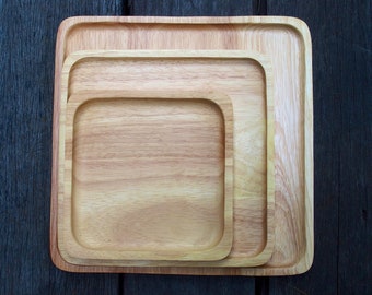 Wooden Tray, Square Natural Wood Tray, Real Solid Wood Tray, Minimal Wood Tray,  Serving Fruit Dessert Plate Tray Small Medium Size