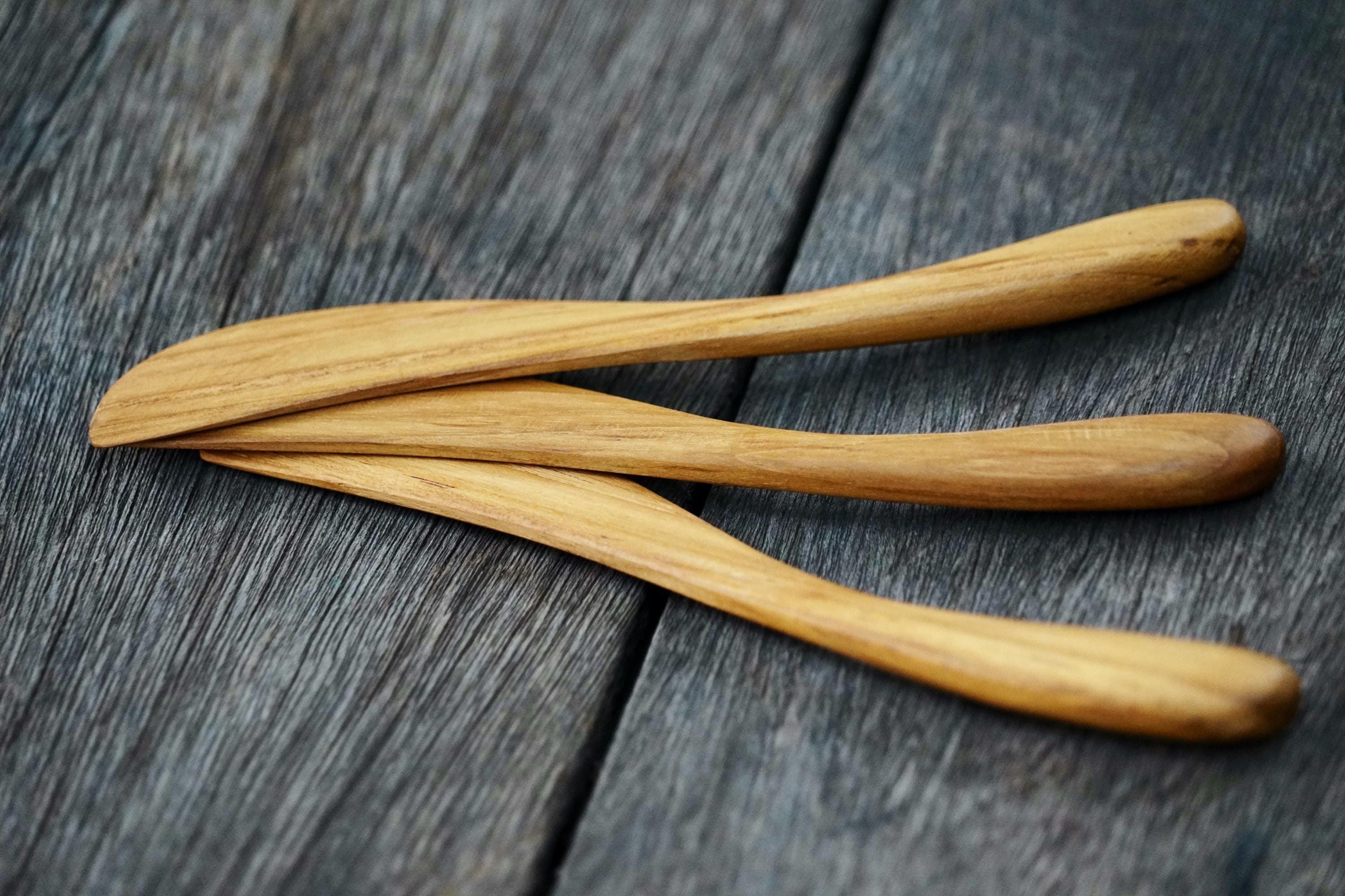 Wood Butter Knife Set of 3 Teak Wood Knife Handmade Butter Etsy