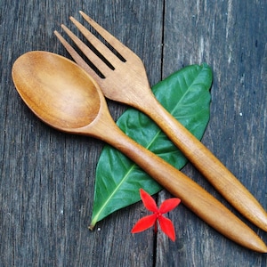 Teak Wood Spoon and Fork Utensils | Kitchen Utensils | Spoon and Fork Set | Wood Spoon and Fork | Hostess Gift