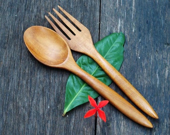 Teak Wood Spoon and Fork Utensils | Kitchen Utensils | Spoon and Fork Set | Wood Spoon and Fork | Hostess Gift