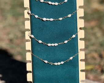 Pulsera de cadena ajustable rellena de oro de 18 quilates con cuentas de perlas de arroz japonesas