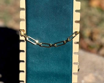 Pulsera de cadena con clip de papel bañada en oro de 24 k y extensor de corazón