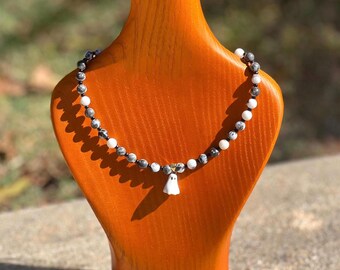 Collar de jaspe cebra fantasma relleno de oro