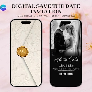 Elegant Animated Save-the-Date Video, Envelope Reveal Invitation, Editable Wedding E-Invite Template for Modern Couples