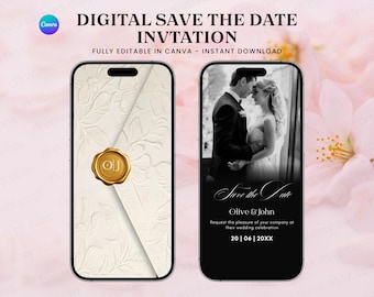 Elegant Animated Save-the-Date Video, Envelope Reveal Invitation, Editable Wedding E-Invite Template for Modern Couples