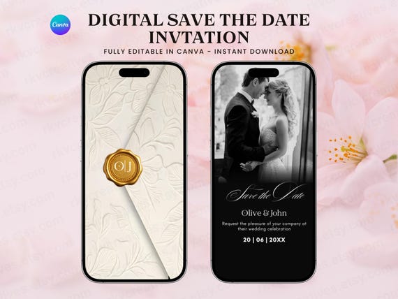 Elegant Animated Save-the-Date Video, Envelope Reveal Invitation, Editable Wedding E-Invite Template for Modern Couples