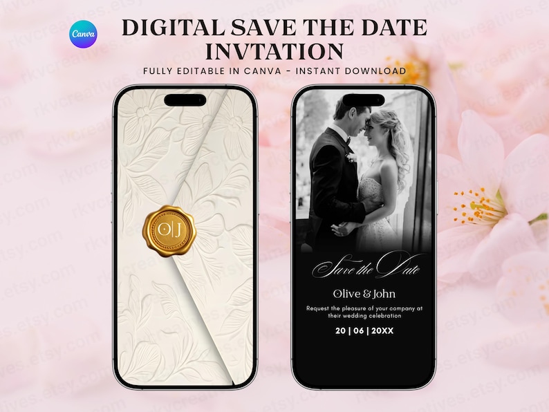 Elegant Animated Save-the-Date Video, Envelope Reveal Invitation, Editable Wedding E-Invite Template for Modern Couples image 1