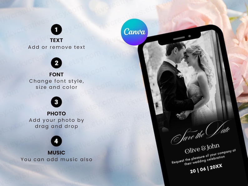Elegant Animated Save-the-Date Video, Envelope Reveal Invitation, Editable Wedding E-Invite Template for Modern Couples image 2