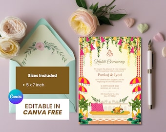 Editable Haldi Ceremony Invitation Template, Hindu Wedding Invite (5x7 Inch)
