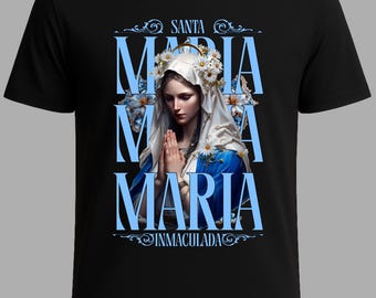 Immaculate Virgin Mary Floral Catholic T-Shirt • Spiritual Christian Art Tee