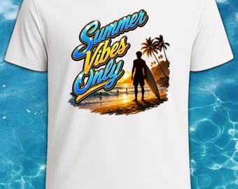 Summer Vibes Only Shirt | Surfing Beach Tee for Women | Tropical Sunset Graphic T‑Shirt | Summer Aesthetic Top | Vacation Gift