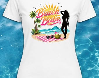 Beach Babe Shirt | Summer Vacation Tee for Women | Tropical Palm Tree Graphic T‑Shirt | Cute Beach Aesthetic Top | Travel Gift