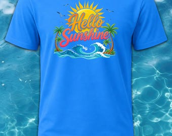 Hello Sunshine Shirt | Summer Beach Tee for Women | Tropical Palm Tree Graphic T‑Shirt | Cute Sunshine Aesthetic Top | Vacation Gift