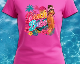 Beach Babe Shirt | Summer Vacation Tee for Women | Tropical Palm Tree Graphic T‑Shirt | Cute Beach Aesthetic Top | Travel Gift