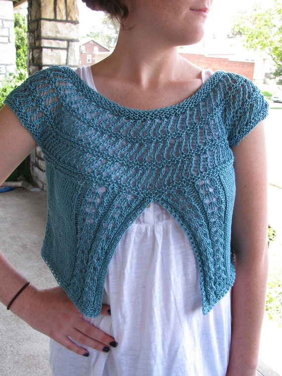 Lace Yoke Cap Sleeve Cardi Pattern--PDF