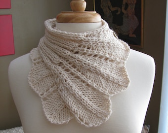 Feather Lace Buttoned Wrap Cowl pattern--PDF