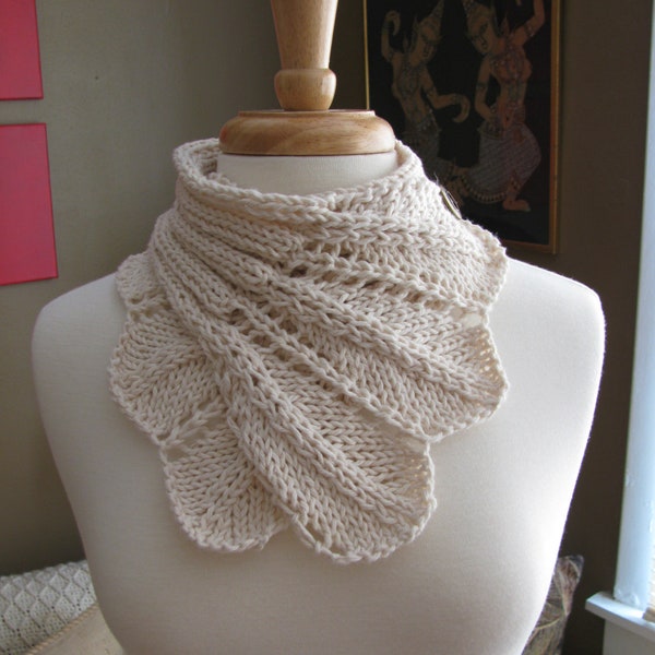 Feather Lace Buttoned Wrap Cowl pattern--PDF
