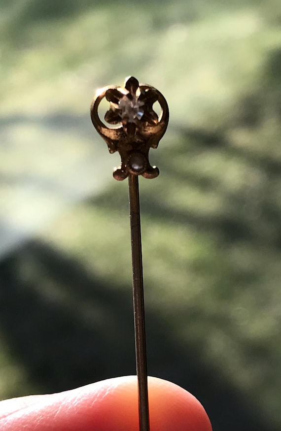 Vintage Super Sweet Art Nouveau Star Rhinestone Pearl Flower Art Deco Stick Pin Brooch