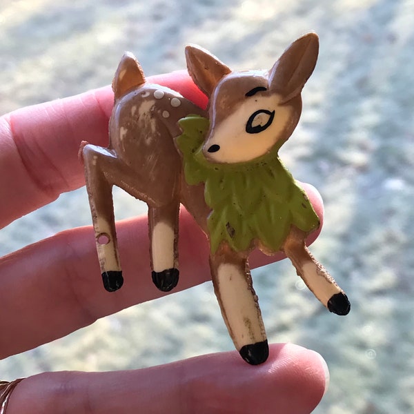 Vintage Super Sweet Celluloid Plastic Bambi Deer Pin Brooch Kitsch