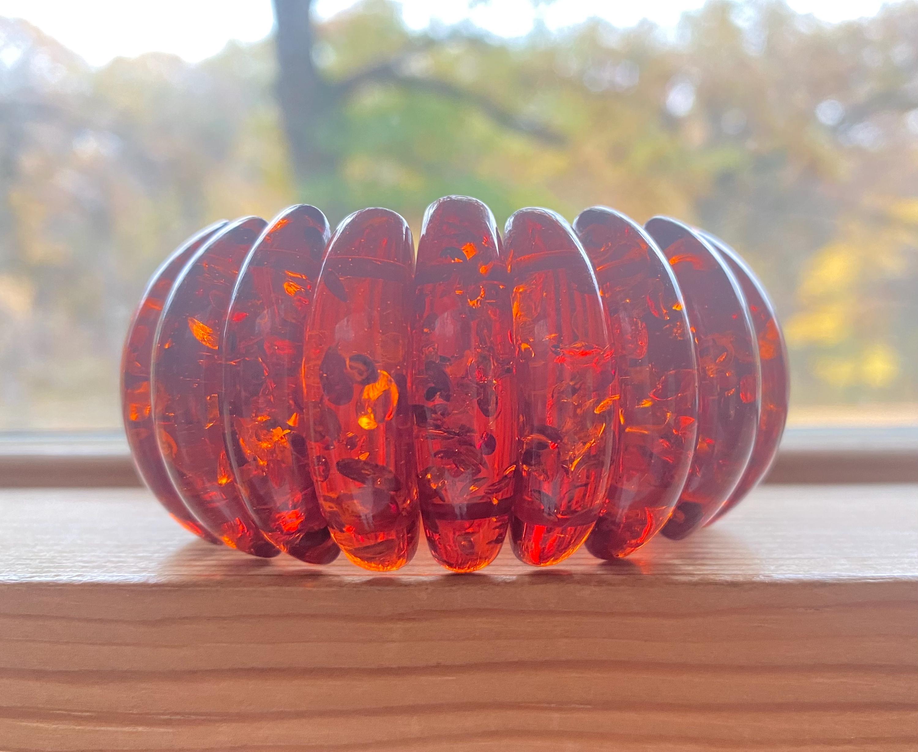 Fabulous Red Chucky Lucite Stretch Bracelet Lucite Cha Cha Charm Bracelet XL Stretch Chunky Dangle  main image 4