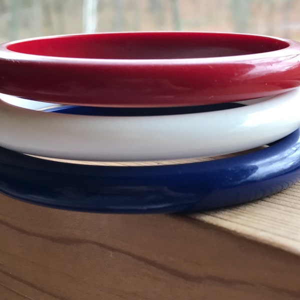 Vintage Set Red White Blue Patriotic July 4 Mod Super Lucite Bangle Bracelet Cuff Lot Excellent!