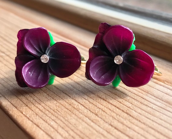 So Sweet Vintage Purple Pansies Floral Celluloid … - image 1