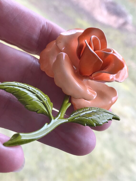 Vintage Larger Peach Rose Uniquely Dimensional Mi… - image 2