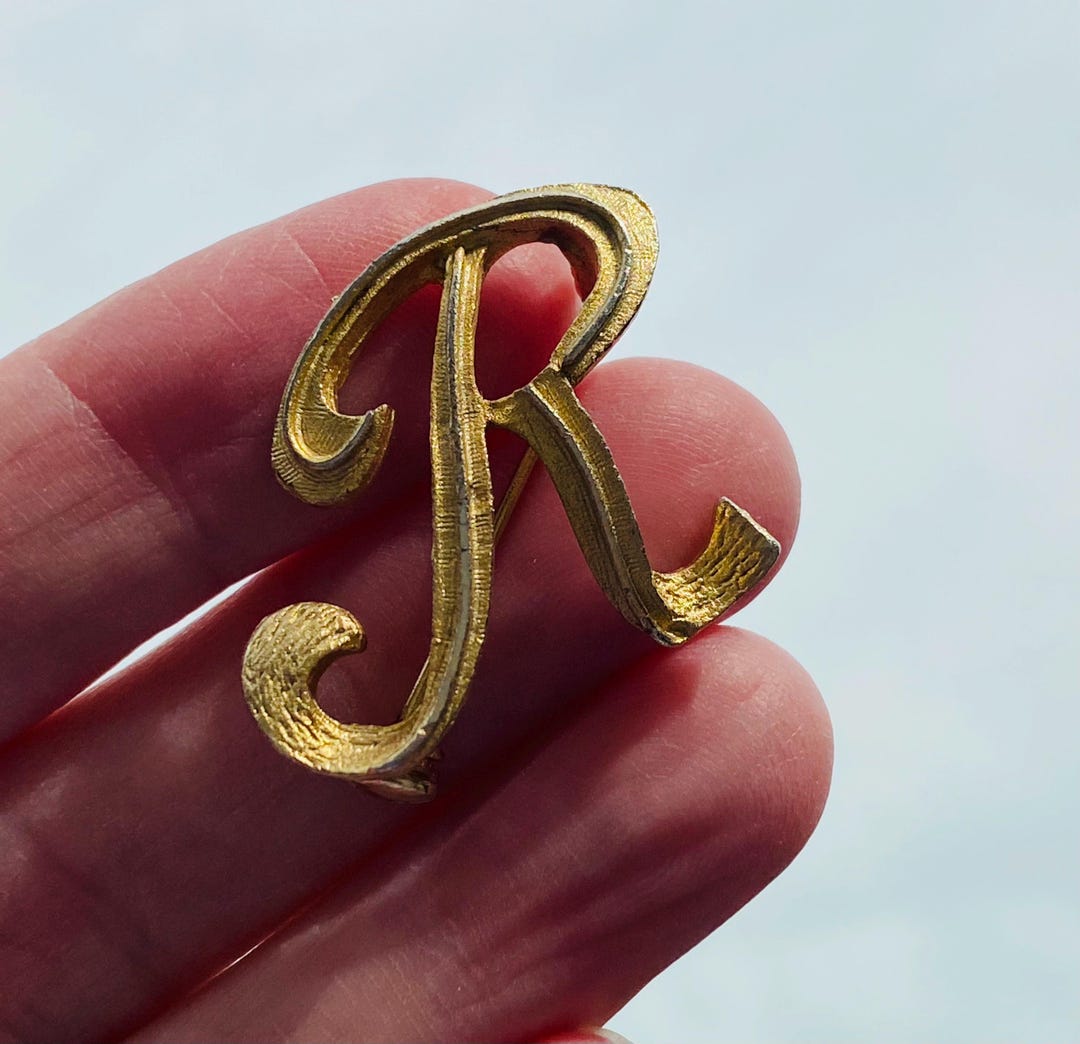 Vintage Gold Brass Letter R Initial Name Monogram Pin Brooch Boho ...
