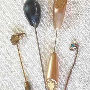 Vintage Set of Victorian Celluloid Gold Brass Glass, Silver, Hat, Stick, Jabot Pin Brooches Lot