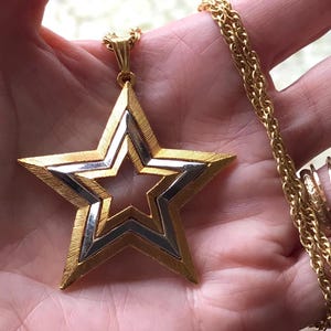 Collar vintage de estrella grande en plata y oro de 18 pulgadas ¡Excelente!