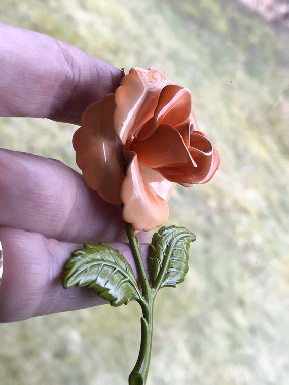 Vintage Larger Peach Rose Uniquely Dimensional Mi… - image 5