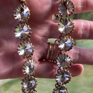 Vintage Very Sparkly JCrew Massive Rivoli Rhinestone Adjustable 20” Brass Necklace Well Crafted Excellent Condition!