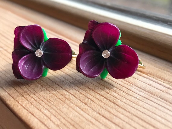 So Sweet Vintage Purple Pansies Floral Celluloid … - image 4