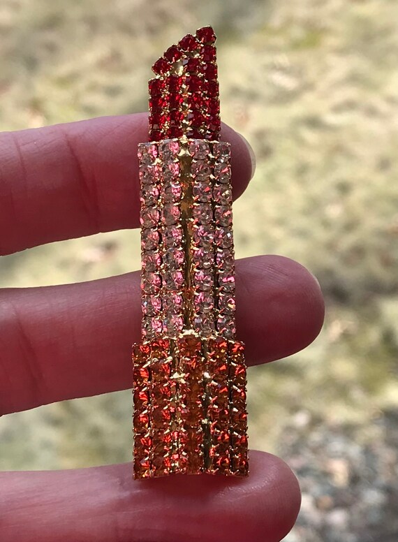 Vintage Cherry Red Gold Sparkly Rhinestone Lipstic