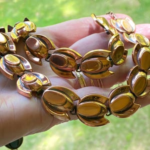 Conjunto vintage de bonito collar ajustable de 18” y pulsera de 7” de cobre con tulipanes firmados por Renoir, ¡ambos excelentes!