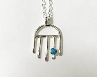 Turquoise Geometric Hamsa. Sterling Silver Cameo Charm Pendant. Urban Good Luck Hamsa.