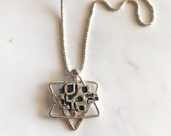 Sterling Silver Star of David Charm with The Tower of David . Unisexs Handmade Judaic Cameo - מגן דוד מכסף