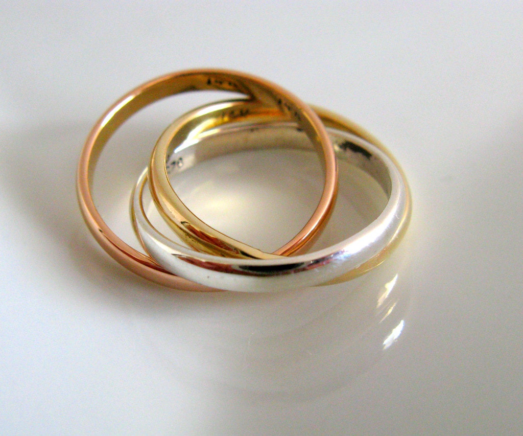 14K Gold Russian Wedding Ring. Unisex Mixed Metal Rolling Etsy